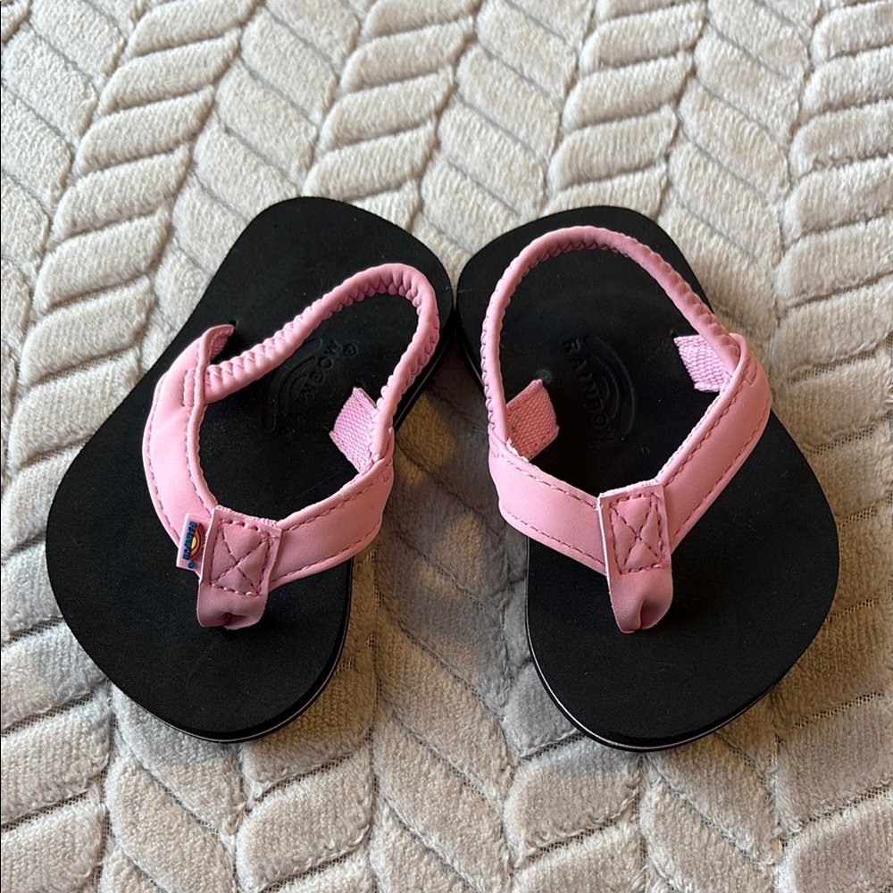 Rainbow Pink and Black Thong Sandals